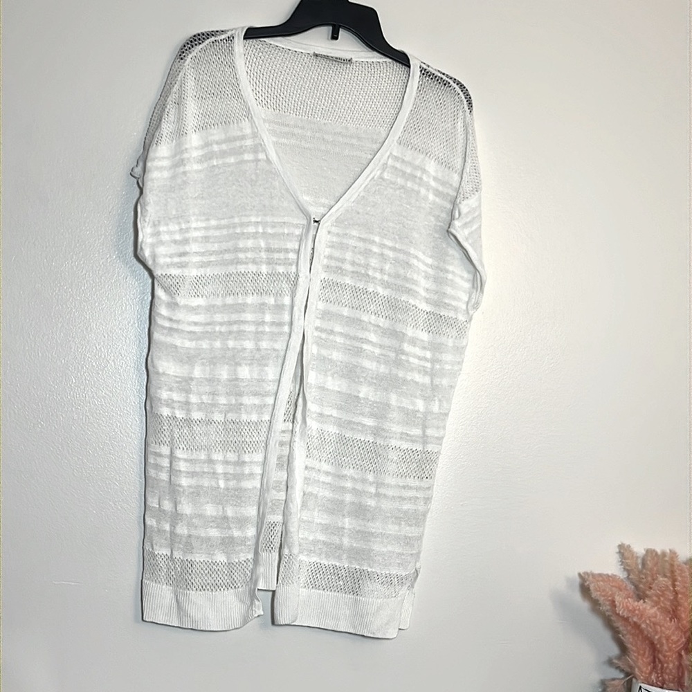 Alice + Olivia White Linen Long Open Sleeveless Cardigan Sweater Cover Up